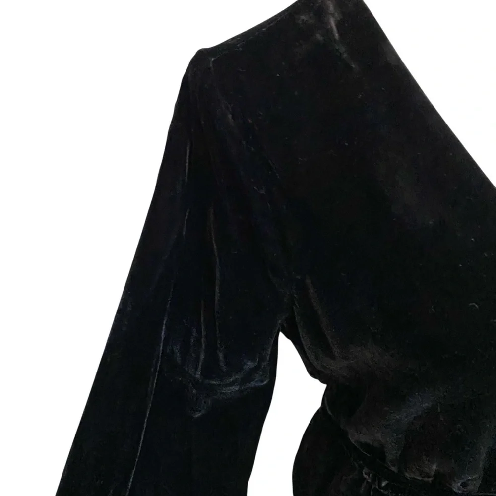 J.Crew Black Velvet Faux Wrap Tie Top Long Sleeve 6P NWT